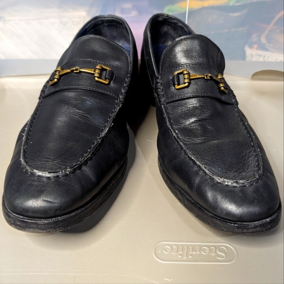 Cole Haan Grand .Os 14M black leather bronze‎ horsebit buckle detail loafers - Picture 1 of 10
